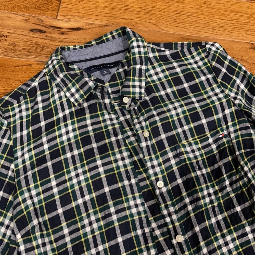 Women’s Navy, Green. Yellow and White Flannel Shirt - Picture 4 of 7